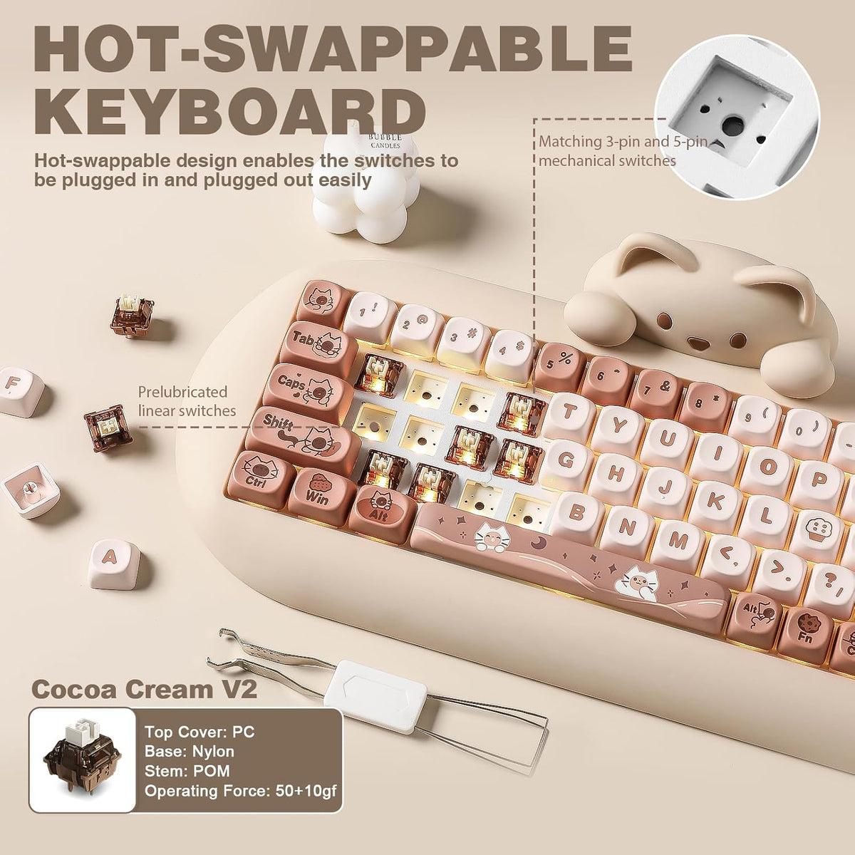 YUNZII C68 Teclado mecánico inalámbrico, diseño de 65%, cambio cali...
