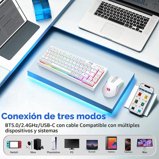 Redragon Combo de teclado y mouse inalámbricos para juegos, Bluetoo...