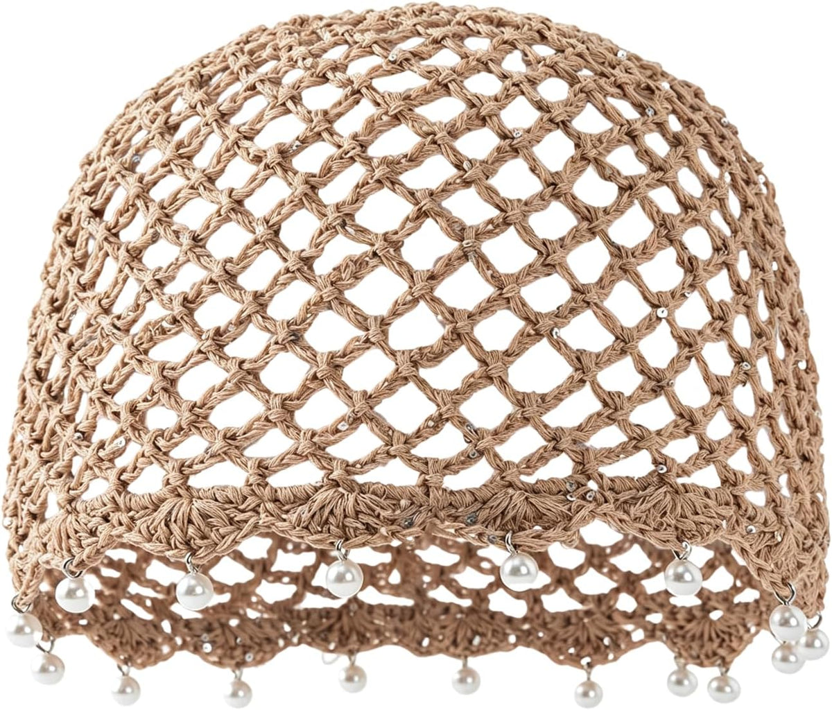 Qkxbxk Gorro de punto hueco con lentejuelas y perlas para mujer, es...