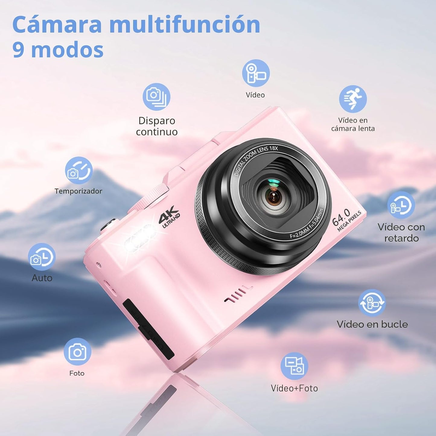 VJIANGER Cámara digital 4K, cámara de vlogging con pantalla abatibl...