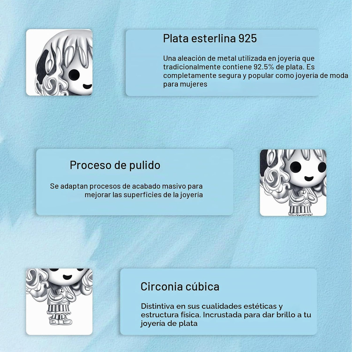 H.ZHENYUE Dijes de plata esterlina 925 con diseño de personaje de p...