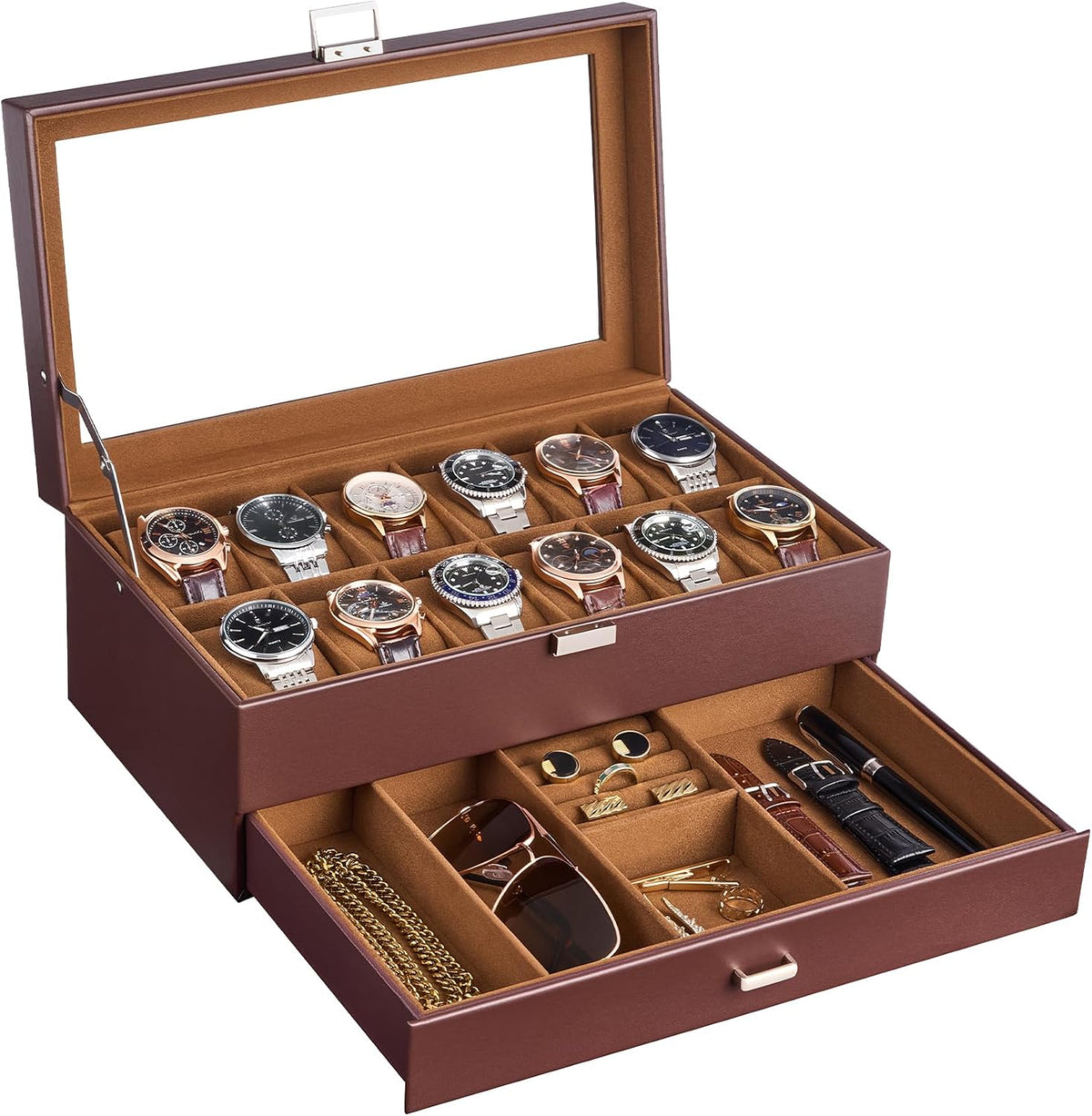 Lolalet Caja de reloj para hombre, caja de joyería para hombre de 1...