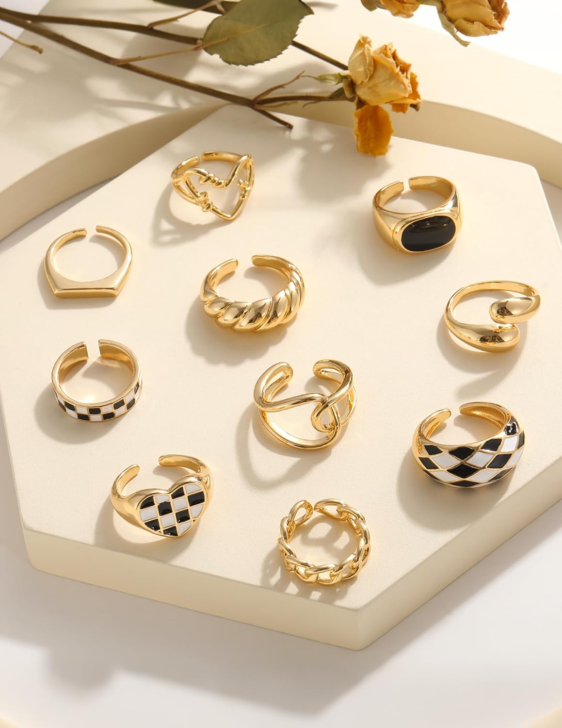 YEEZII Anillos Gruesos de Oro para Mujer Sin Deslustre, Anillo de P...