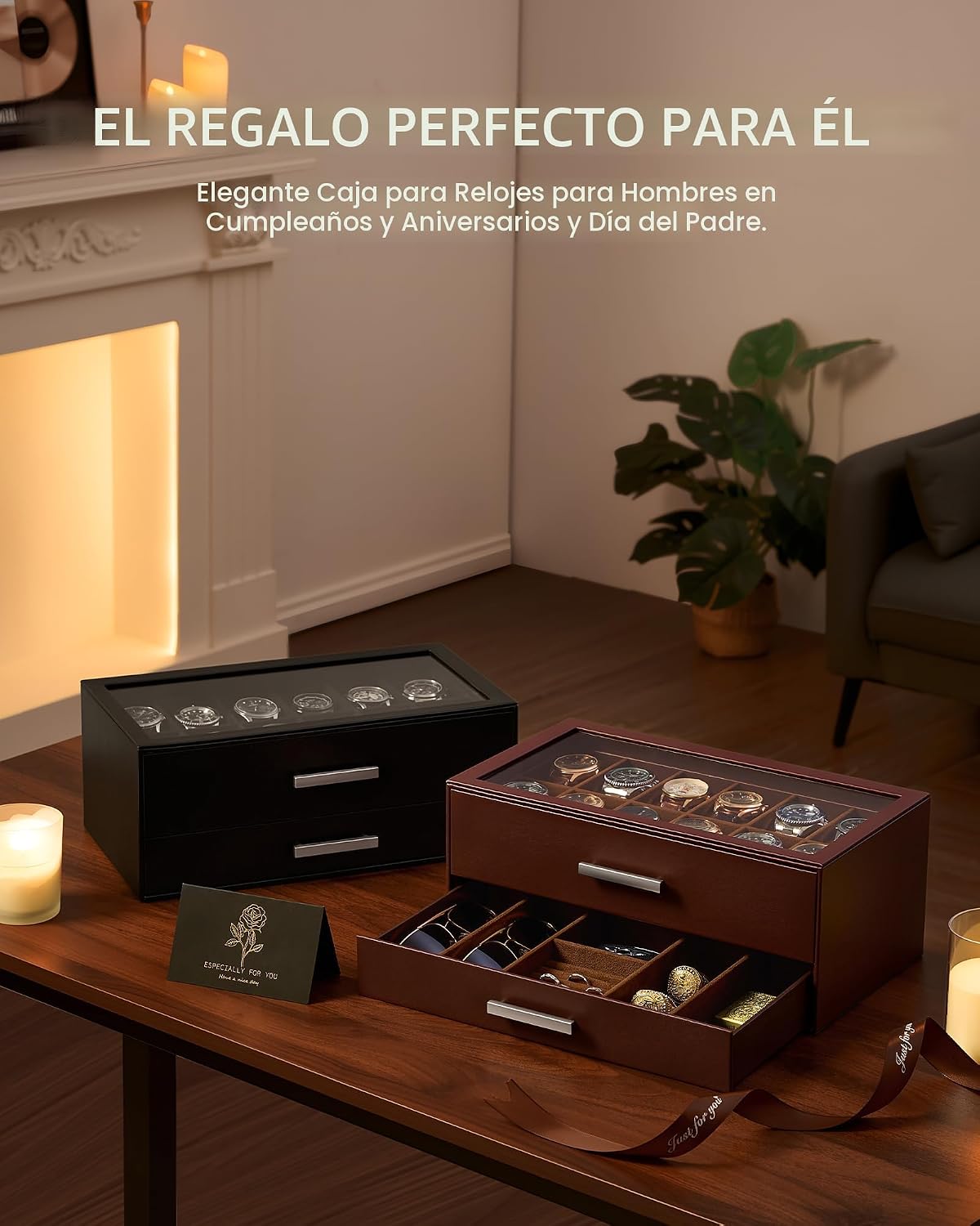 ProCase Caja de reloj de 12 ranuras para hombres, caja de cajones |...