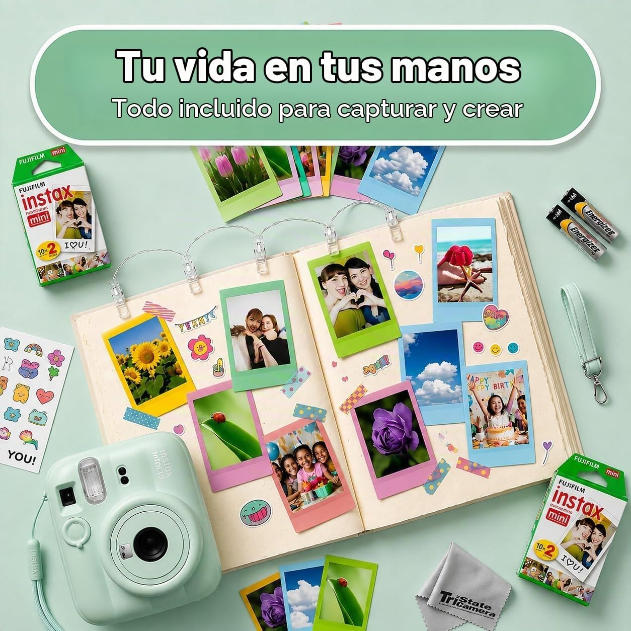 Cámara instantánea Fujifilm Instax Mini 13 Lagoon Green con películ...