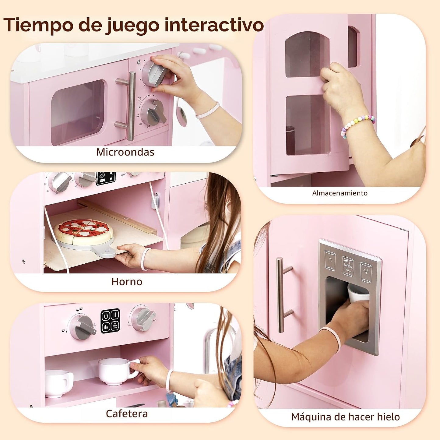 Cocina de juguete de madera para niños pequeños y niños con luces y...