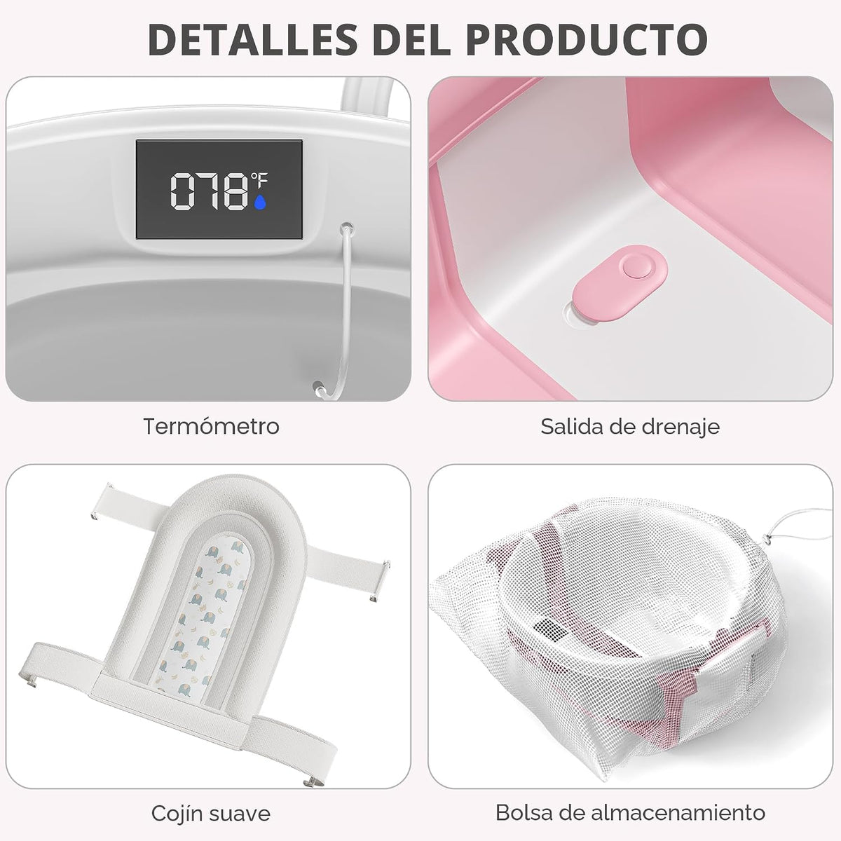 Bañera plegable para recién nacidos a niños pequeños de 0 a 36 mese...