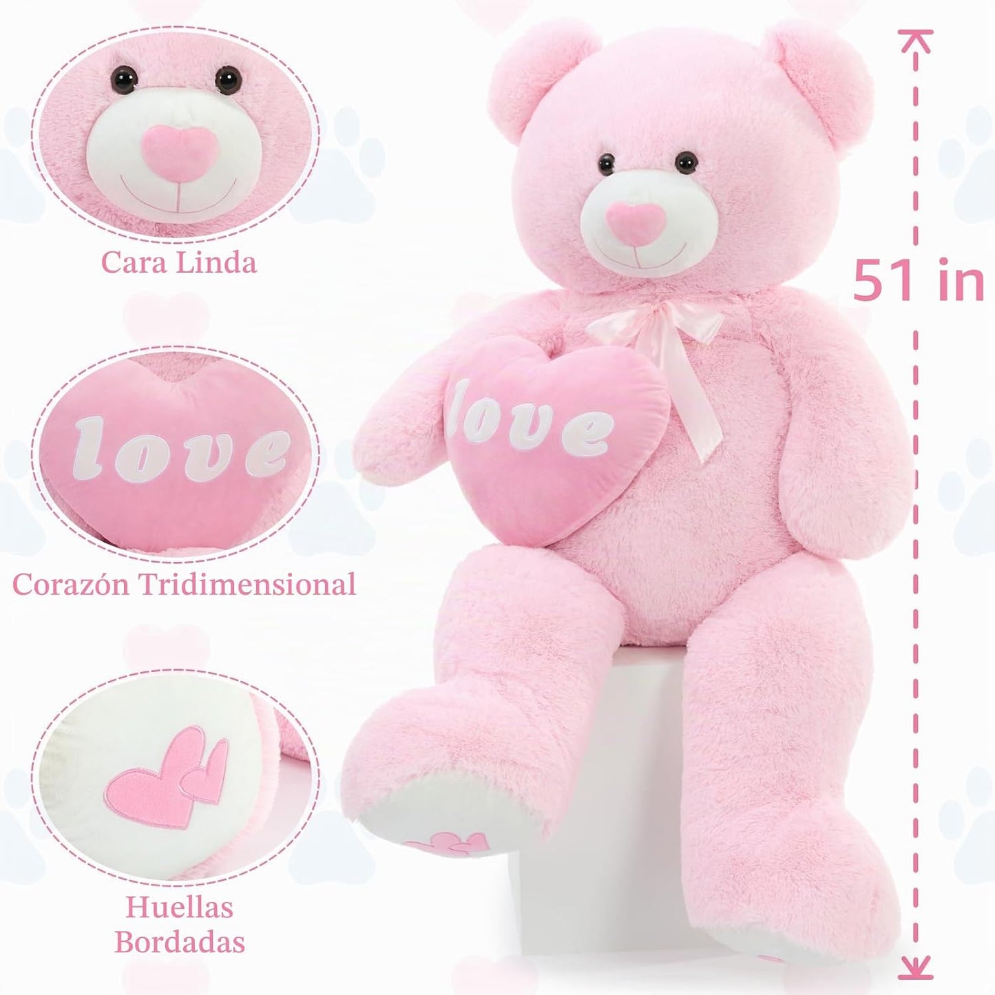 MorisMos Oso de peluche gigante en forma de corazón de 51 pulgadas,...