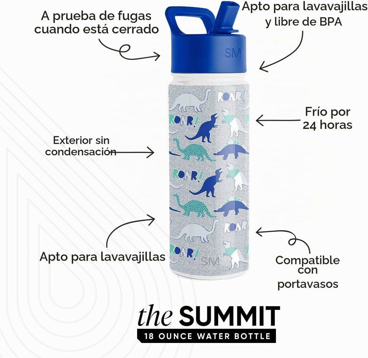 Simple Modern Kids Summit - Botella de agua con tapa con pajilla, v...