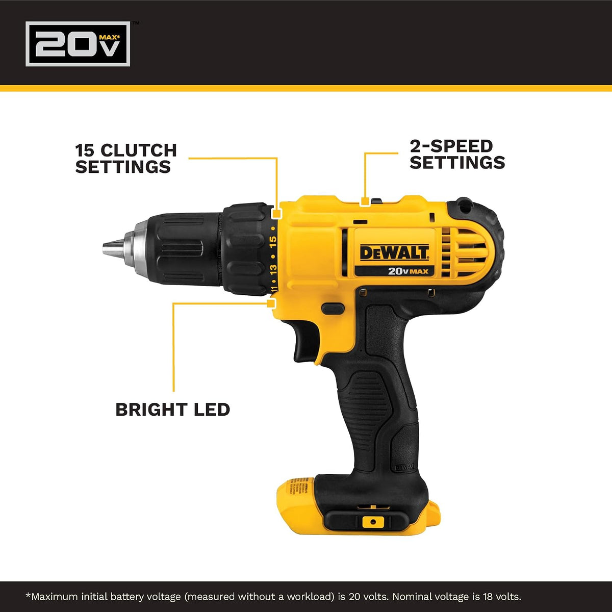 DEWALT Juego de Taladro Atornillador Inalámbrico de 20V Max, 2 Velo...