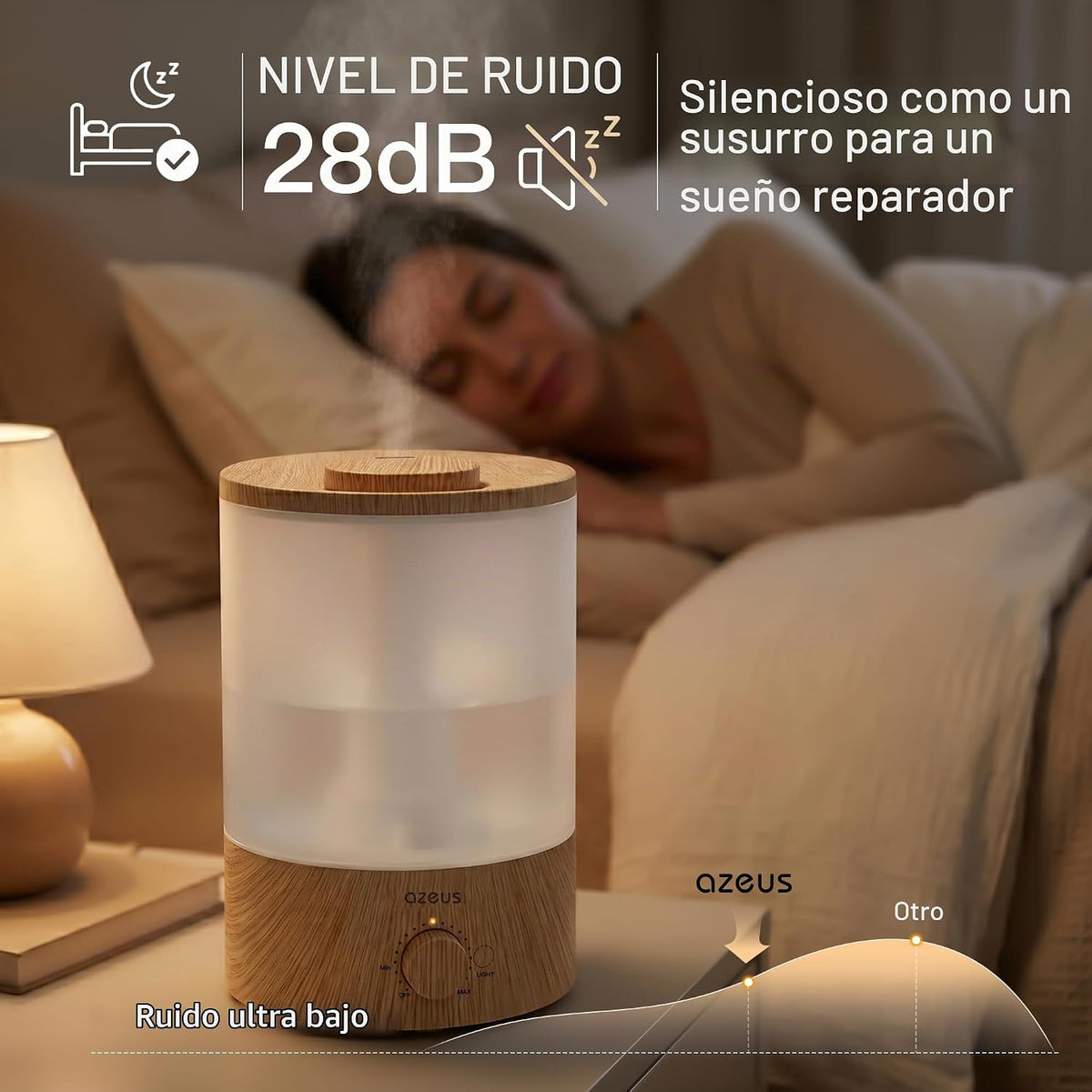 AZEUS Humidificador de niebla fría de 3.5L con luz nocturna de 7 co...
