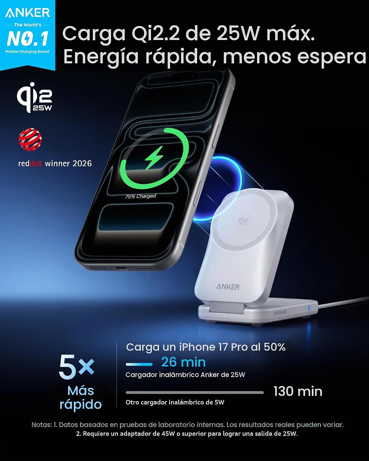 Anker Cargador MagSafe plegable Prime de 25 W, estación de carga 3...