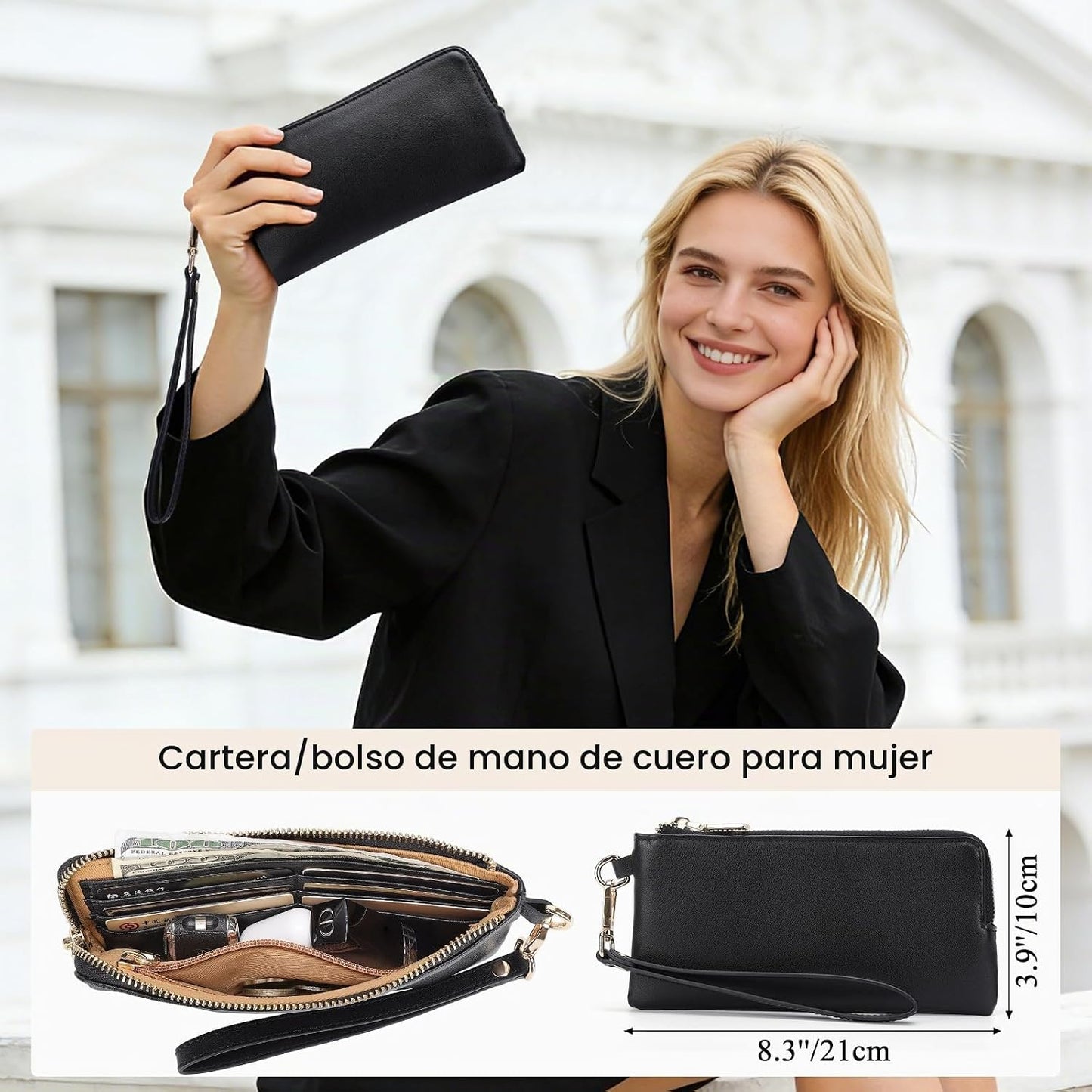 Masa Kawa Bolso de mano de cuero negro para computadora portátil de...