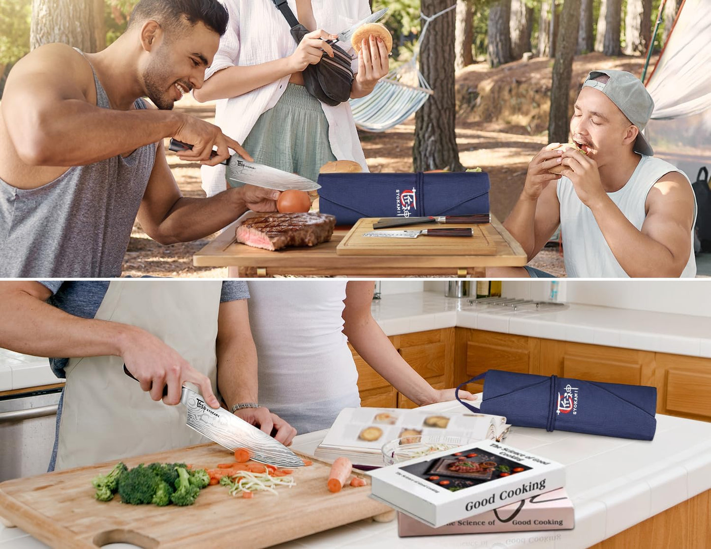 SYOKAMI Juego de cuchillos de chef de 14 piezas con bolsa de rollo,...