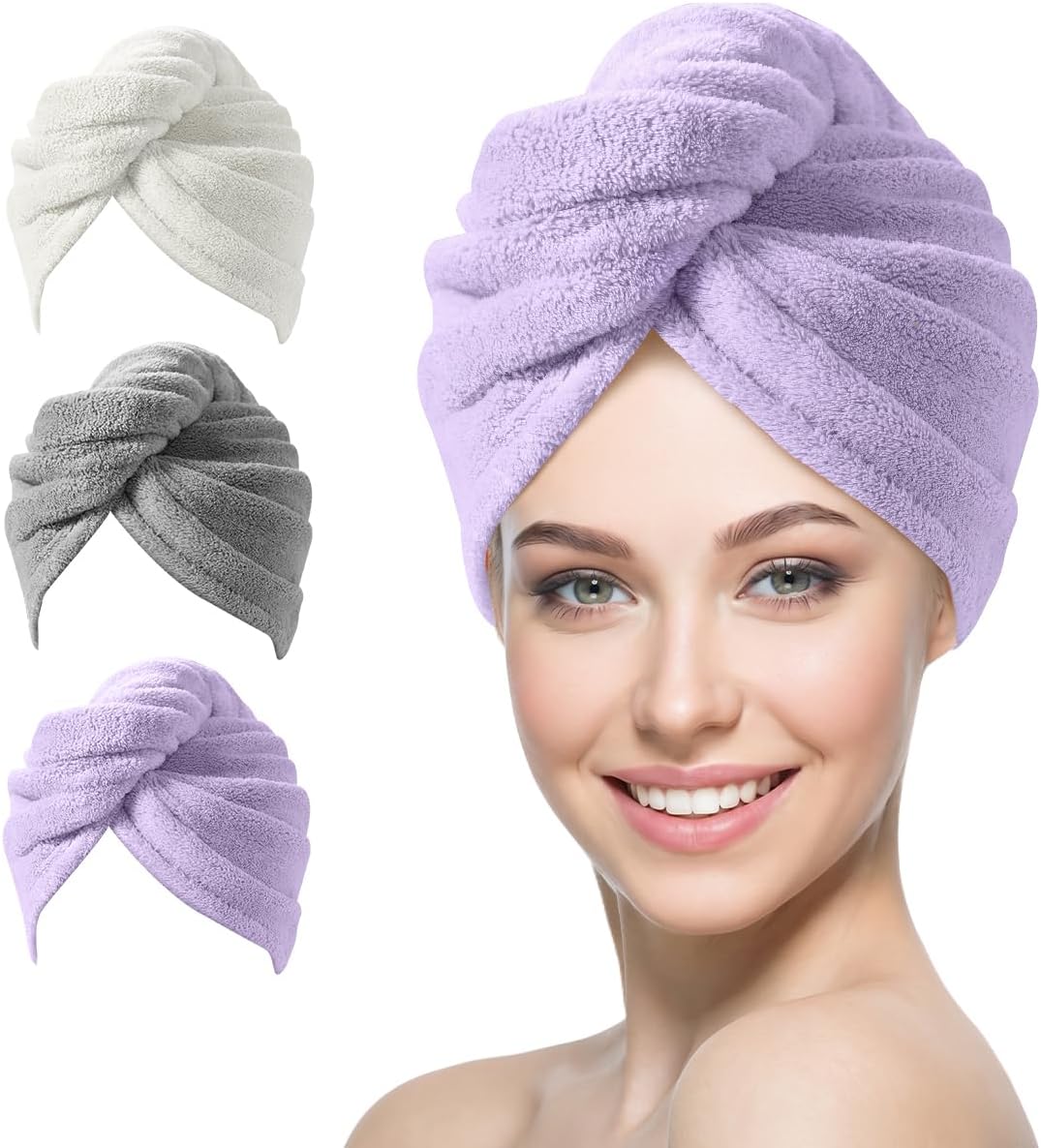 YFONG Toalla de pelo de microfibra más grande para mujer, morada, 3...