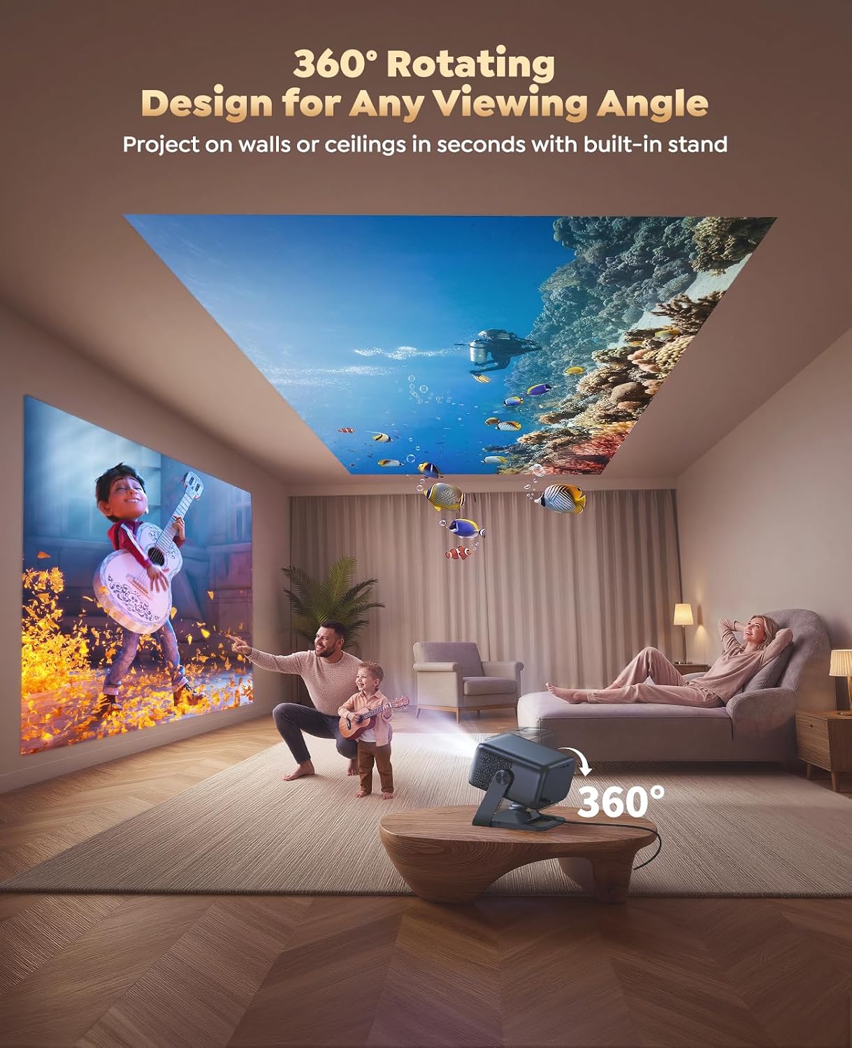 Proyector inteligente 4K [Google TV Stick integrado y soporte de 36...