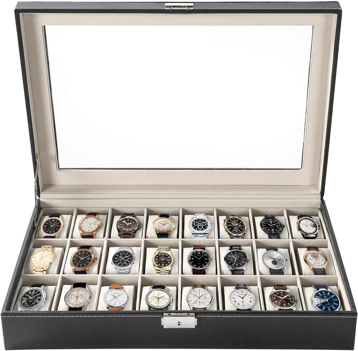 FLKQC Caja de reloj con 24 ranuras, organizador de exhibición de re...