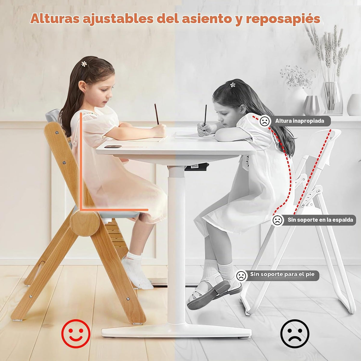 Ezebaby Silla alta de madera Grow with Your Child, silla alta plega...