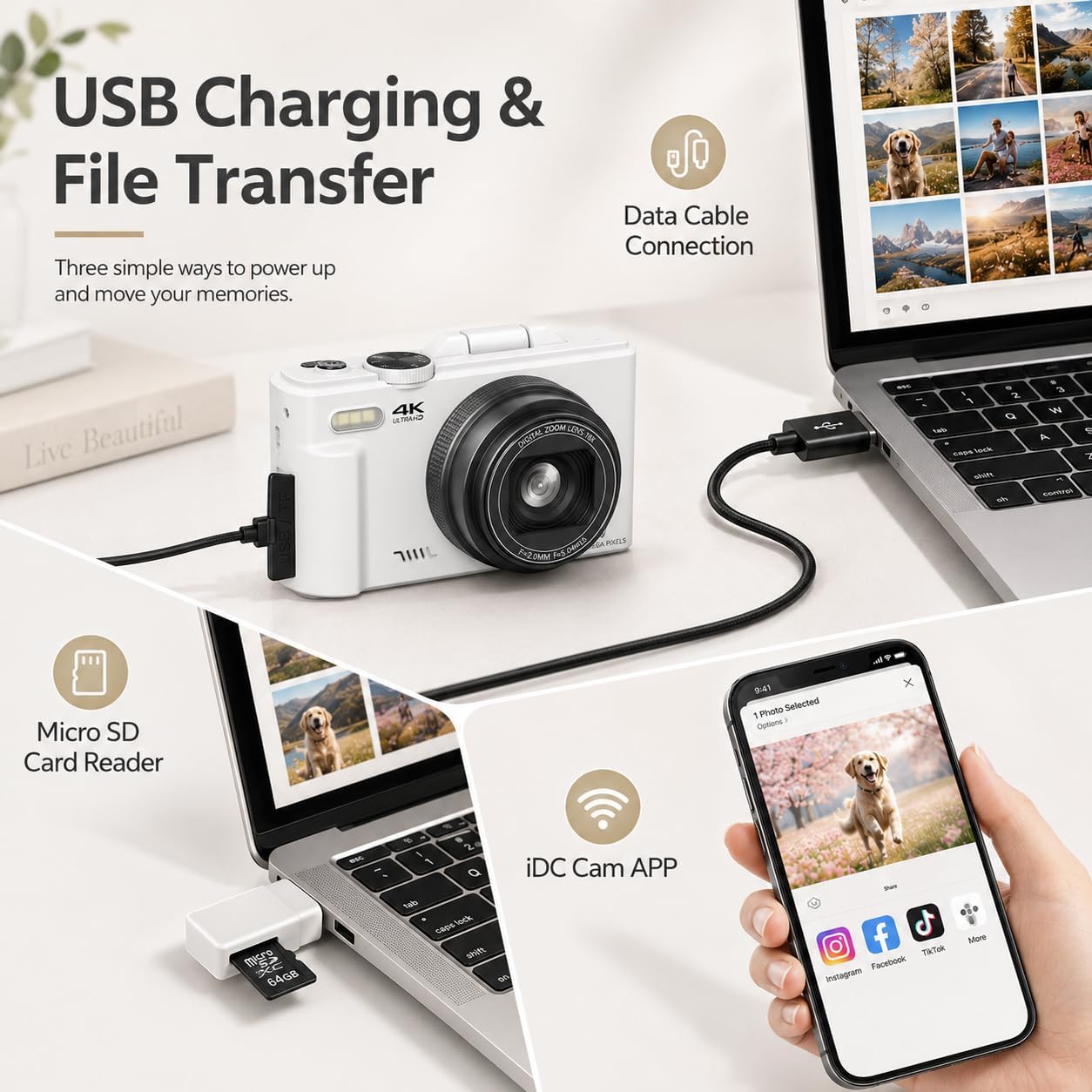 Cámara digital 4K para fotografía, cámara de vlogging de 64MP para...