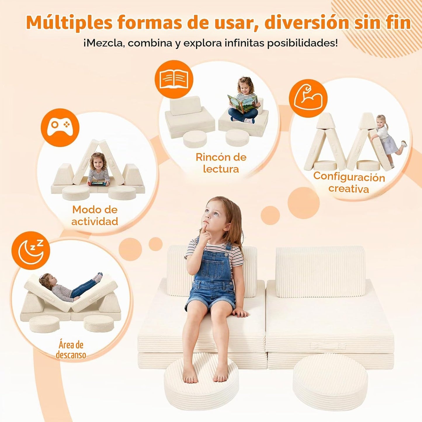 MeMoreCool - Sofá modular para niños, 8 piezas, color beige | Sofá...