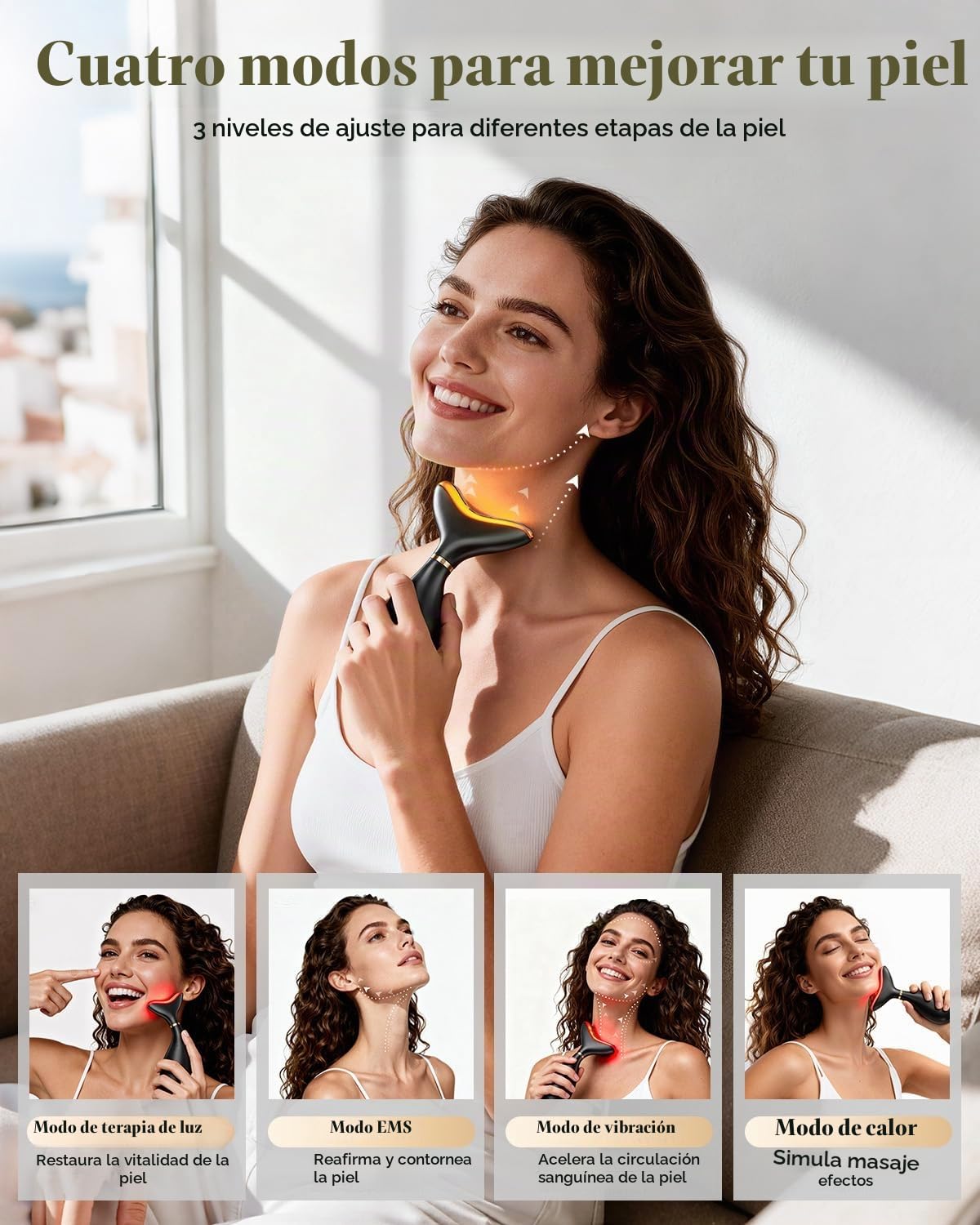 VTAZIY Masajeador facial 4 en 1, terapia de luz roja LED de 9 color...