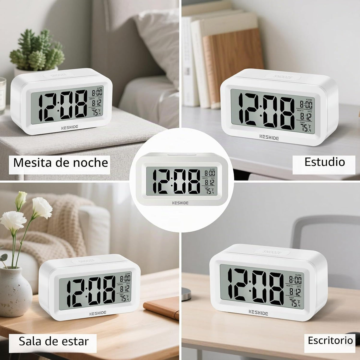 KESHIDE Reloj despertador digital de viaje, funciona con pilas, con...