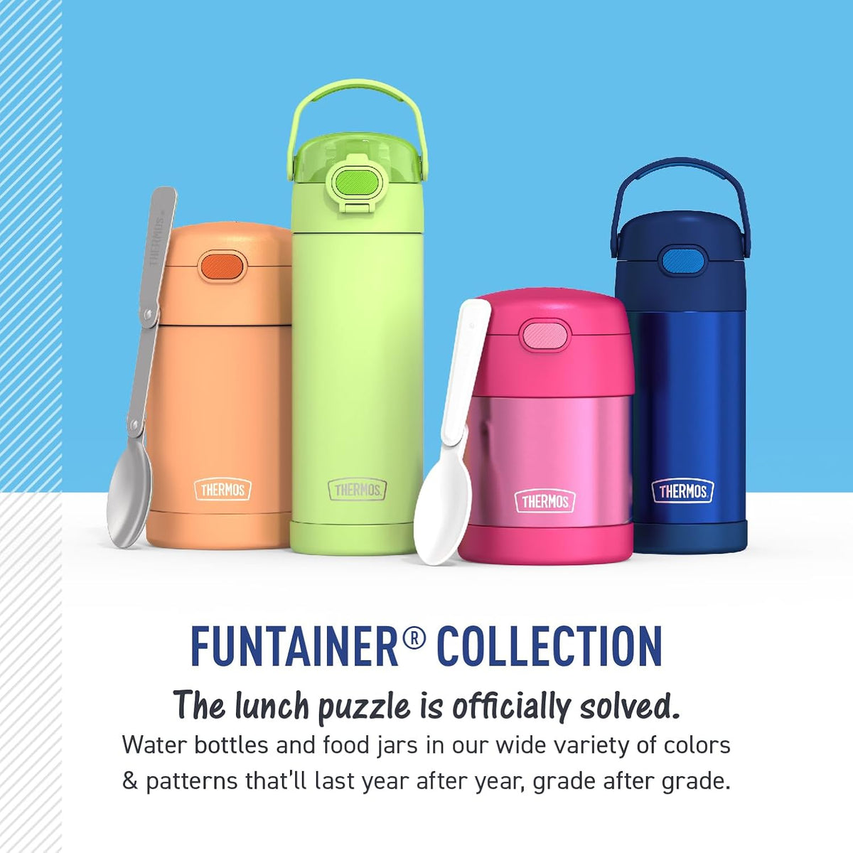 THERMOS FUNTAINER Botella de agua con pajita, 12 onzas, rana espaci...