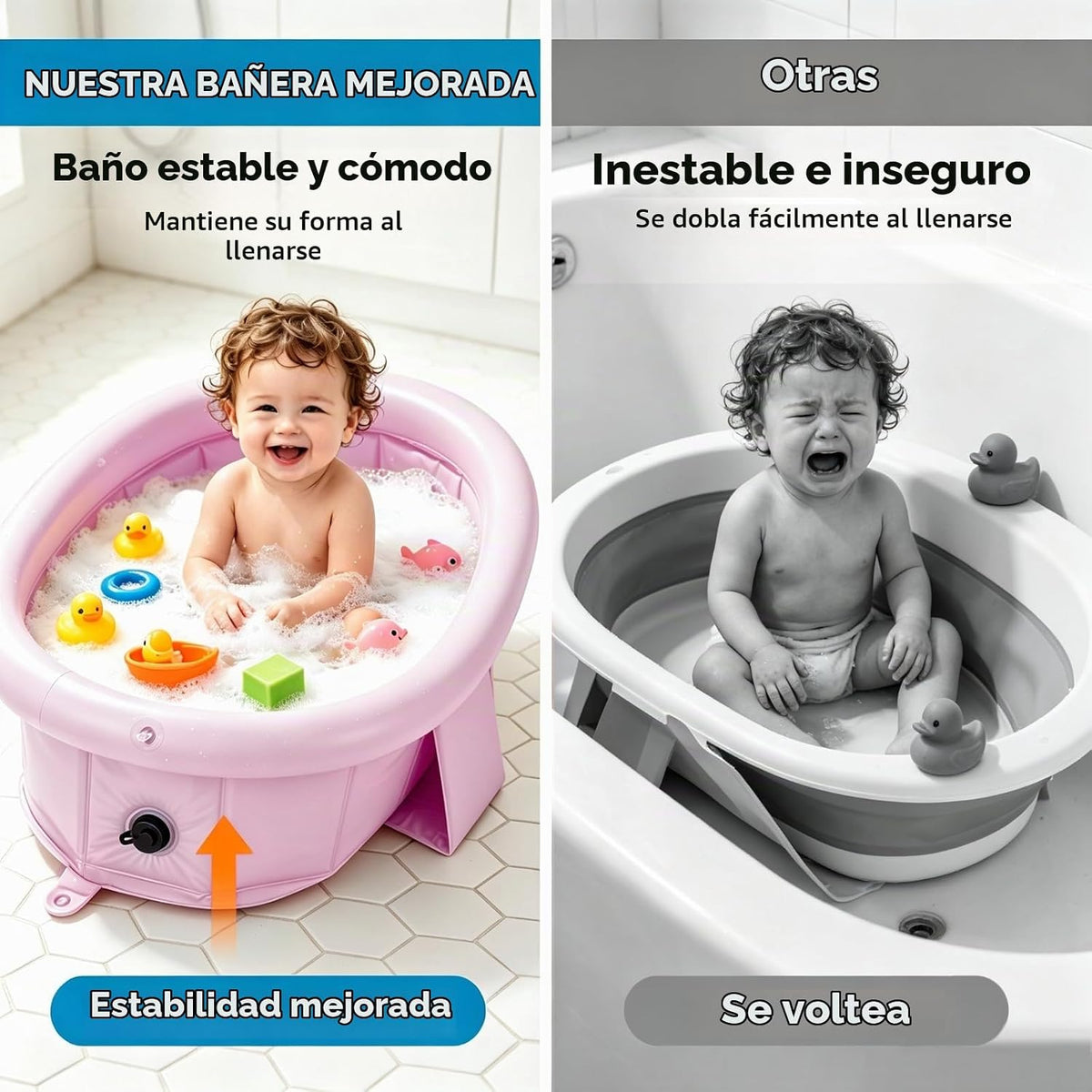 Bañera de bebé para recién nacidos hasta niños pequeños de 1 a 6 añ...