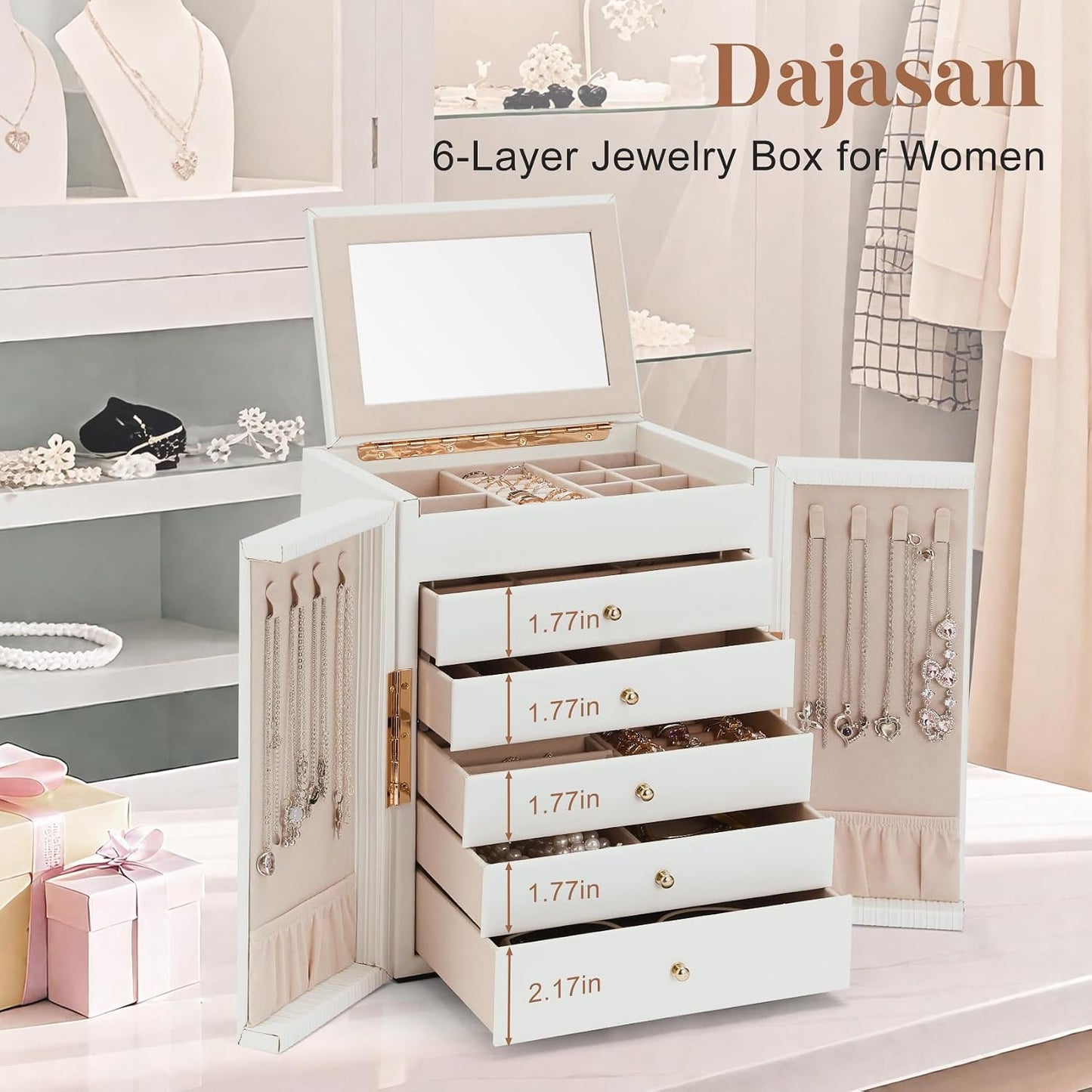 Dajasan Caja organizadora de joyas grande, cajas de joyería para mu...
