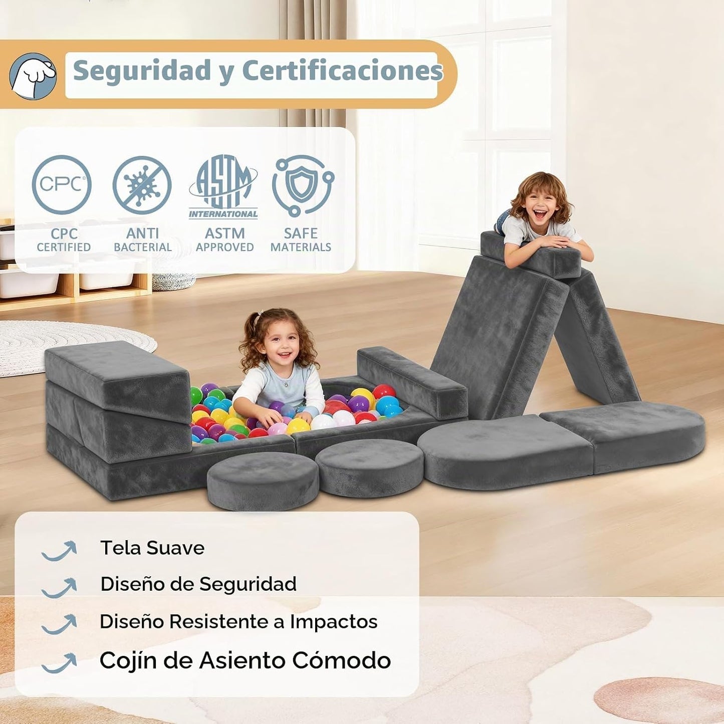 Decmuerx Sofá modular de juego para niños, 12 piezas, sofá modular...