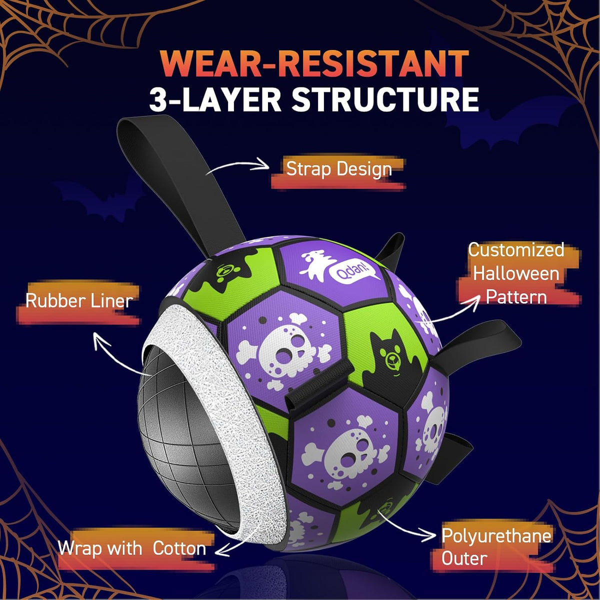 QDAN Juguetes de Halloween para perros, pelota de fútbol con correa...