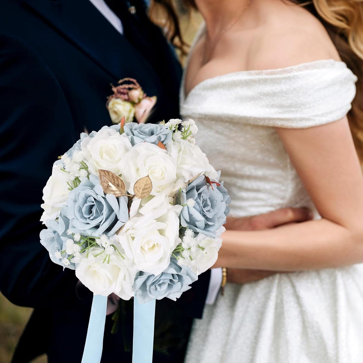 Qeedy Ramos de Boda para Novia - Flores de Seda Realistas Rosas Art...