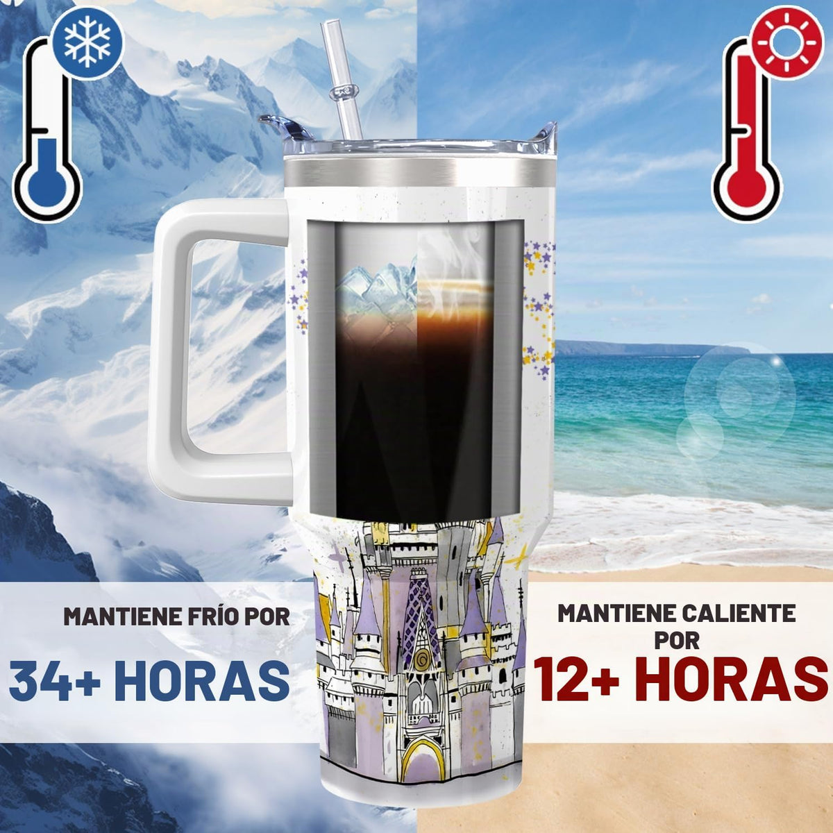 Mrazqev Vaso de acero inoxidable de 30 onzas con asa, tapa y pajita...