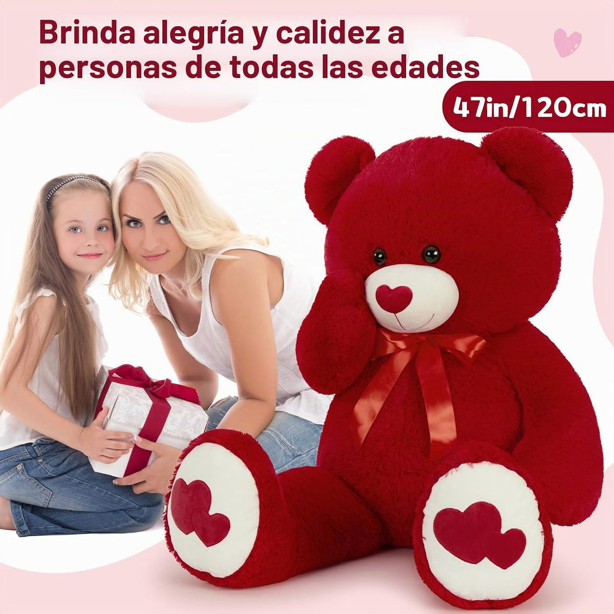 MaoGoLan Oso de peluche rojo gigante de 47 pulgadas, animal de pelu...