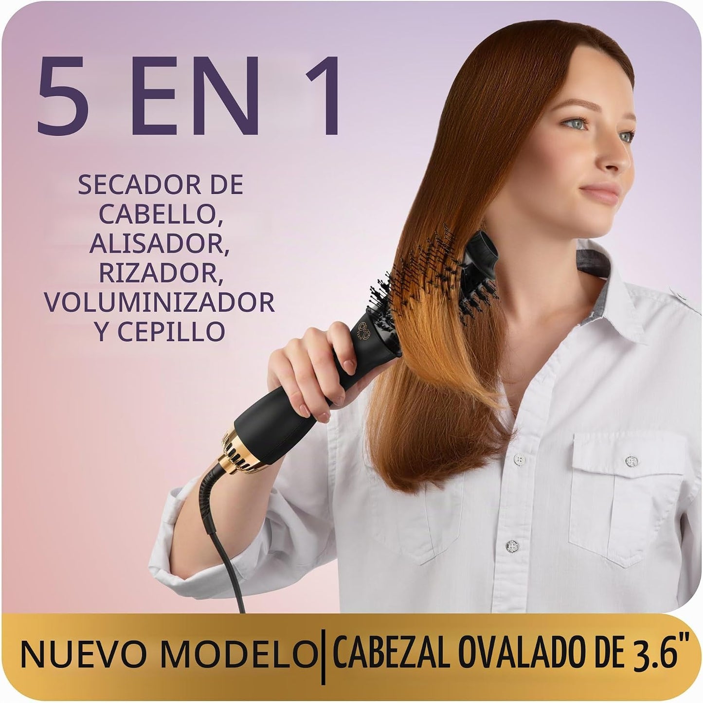 Cepillo secador de pelo profesional, secador y voluminizador dorado...