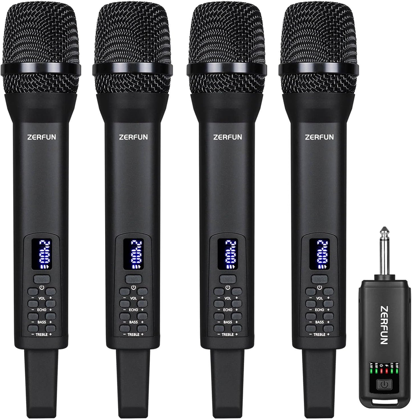 ZERFUN 4 micrófonos inalámbricos recargables, sistema de micrófonos...