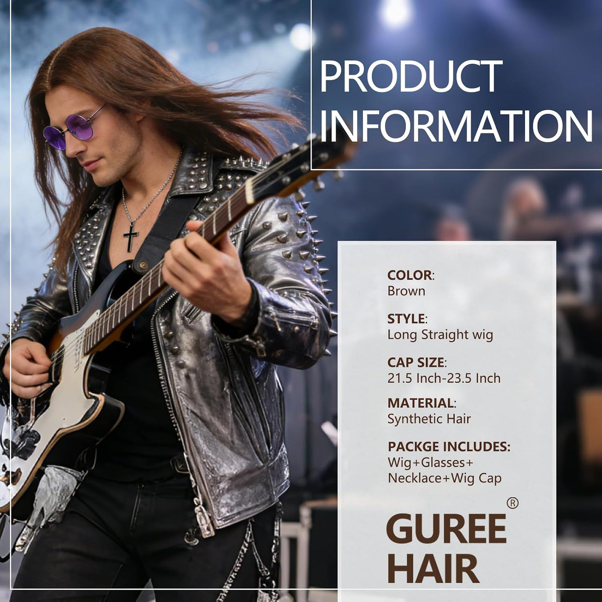 Guree Hair Peluca larga y recta marrón para hombres y mujeres, pelu...