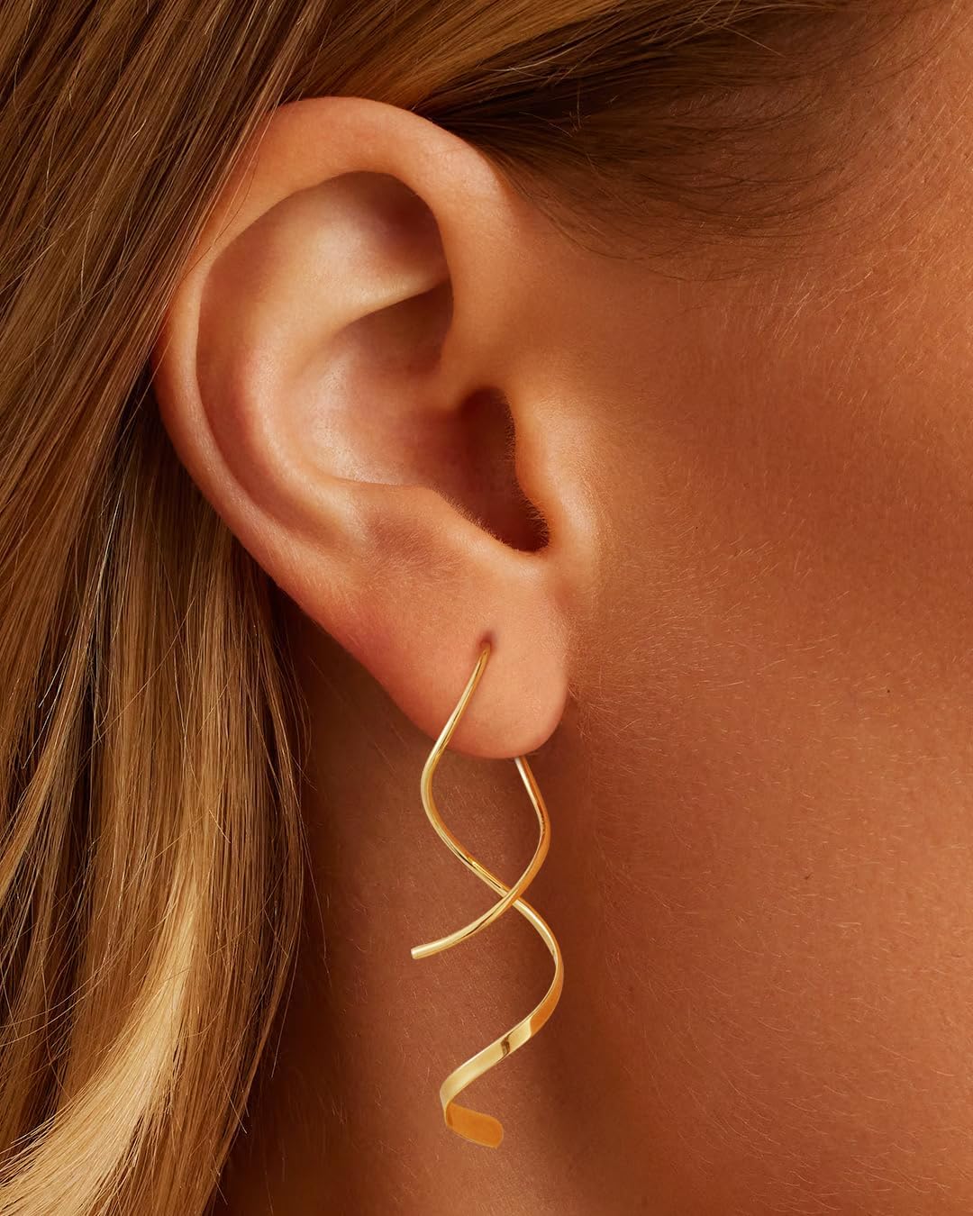 Bvuem Aretes Colgantes Chapados en Oro de 14K\/Plata de Ley, Joyerí...