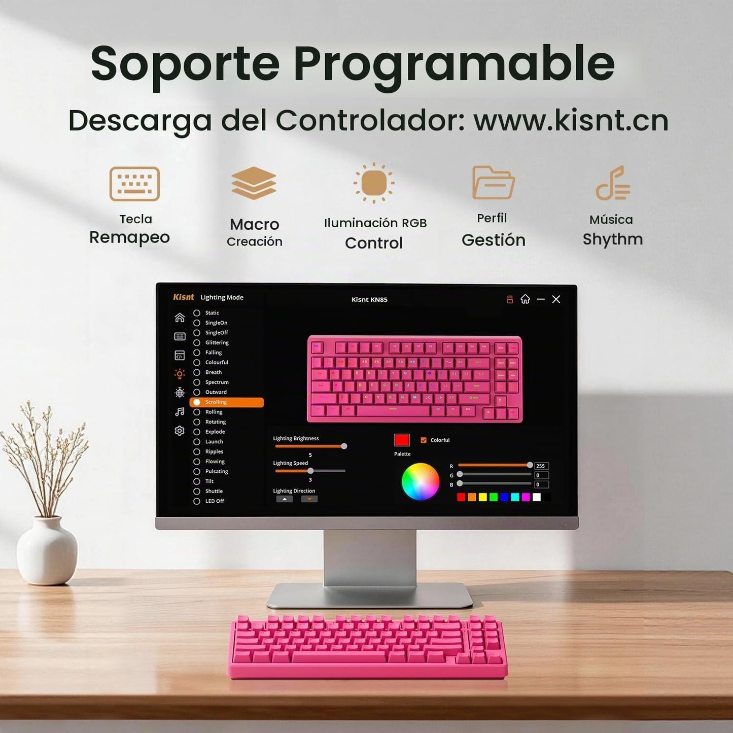 Kisnt KN85 Teclado mecánico silencioso inalámbrico, diseño del 75%,...