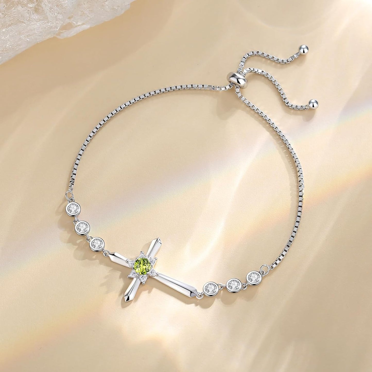 Pulsera Cruz FANCIME de Plata de Ley 925 con Piedra de Nacimiento d...