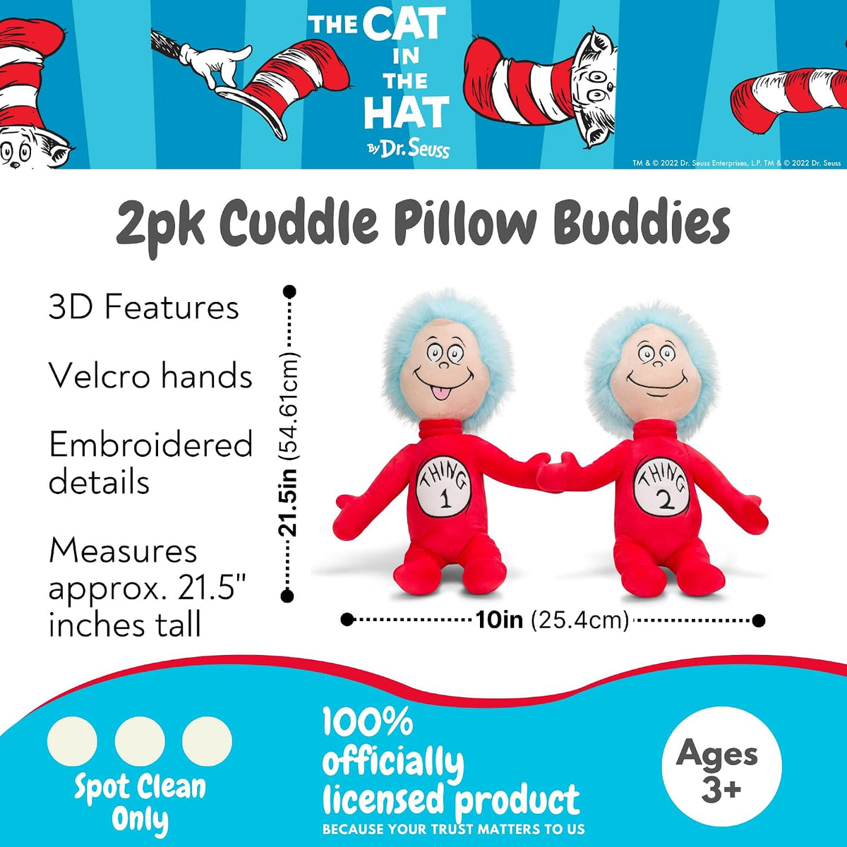 Dr. Seuss Cat in The Hat Thing 1 and Thing 2 Cuddle Pillow Buddy, p...