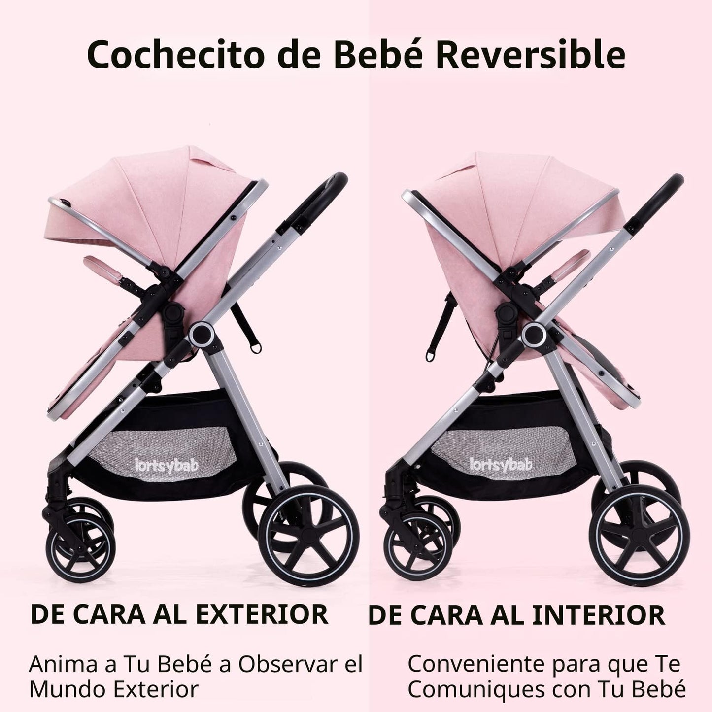 Lortsybab Cochecito de bebé 2 en 1 \u2013 Cochecito plegable para r...