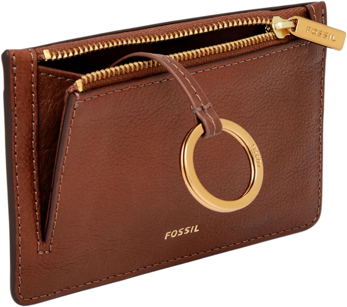 Fossil Cartera Logan de piel con cierre de cremallera para mujer co...