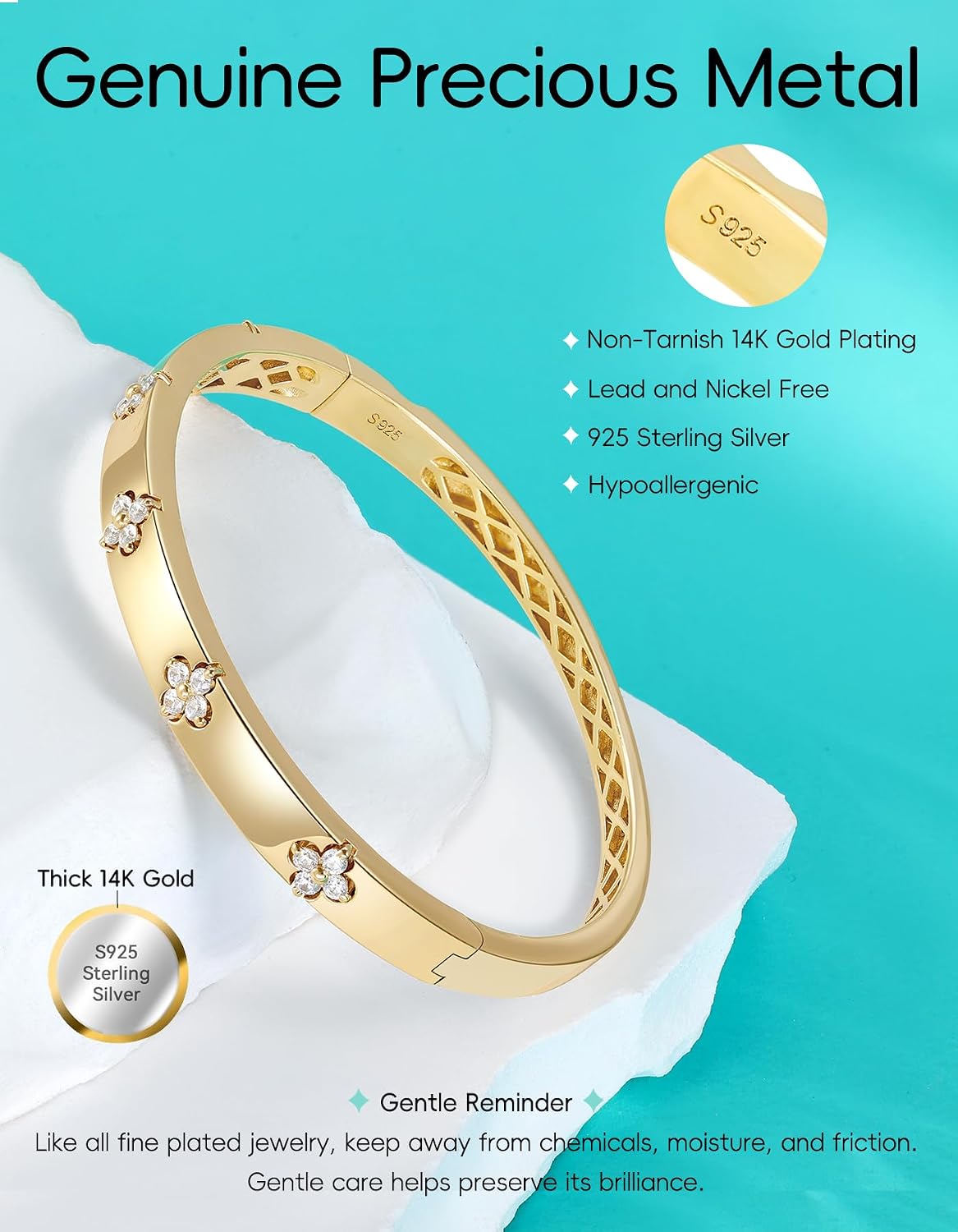 TIMELESSTAR Pulseras de trébol para mujer, hipoalergénicas, moissan...