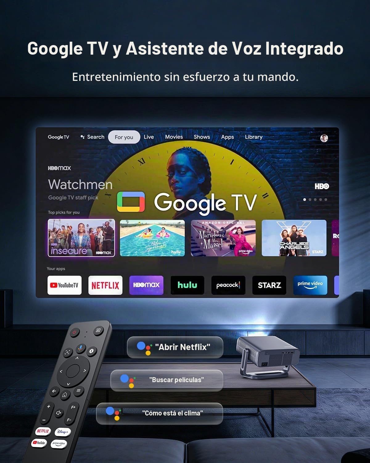 Proyector inteligente 4K [incluido con Google TV Stick] con WiFi y...