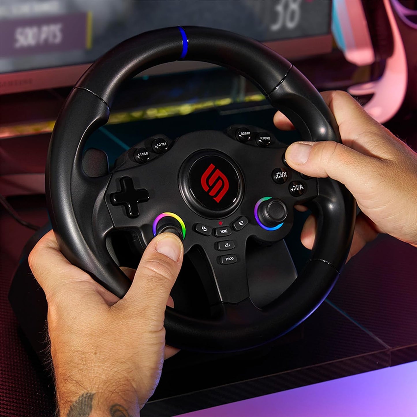 SUBSONIC Racing 220RS-5 RGB Volante para juegos PS5 y PC \u2013 Ped...