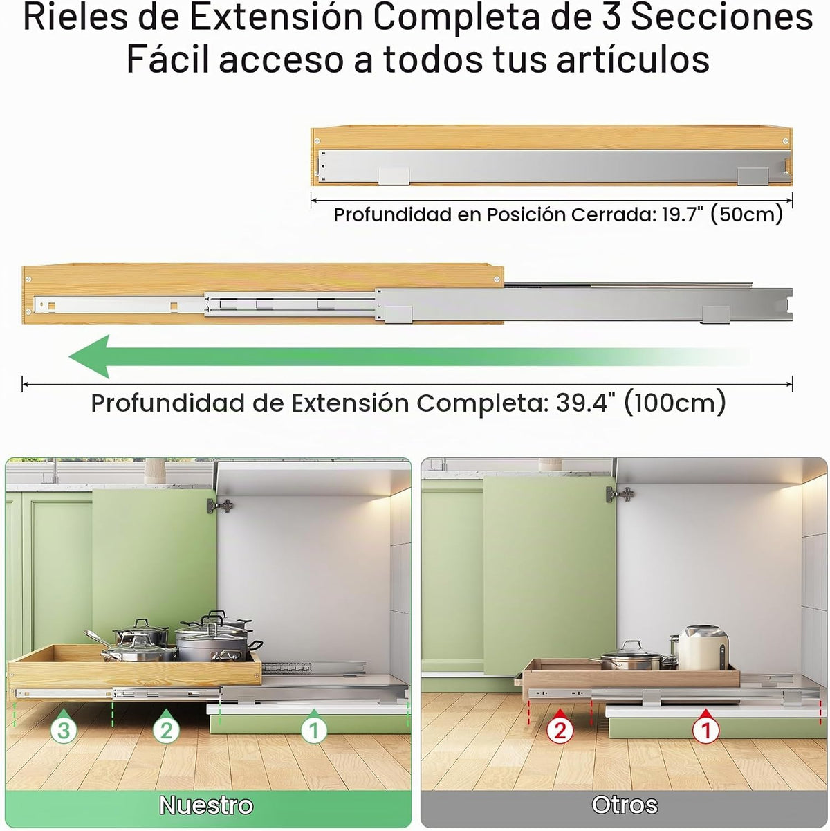 Organizador de gabinete extraíble, cajones deslizantes de madera de...