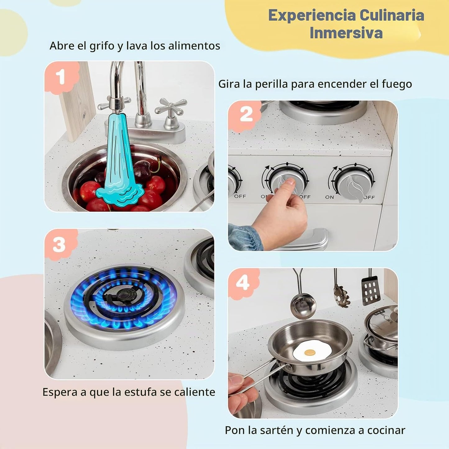 HONEY JOY Juego de cocina para niños, cocina de juego de madera fin...