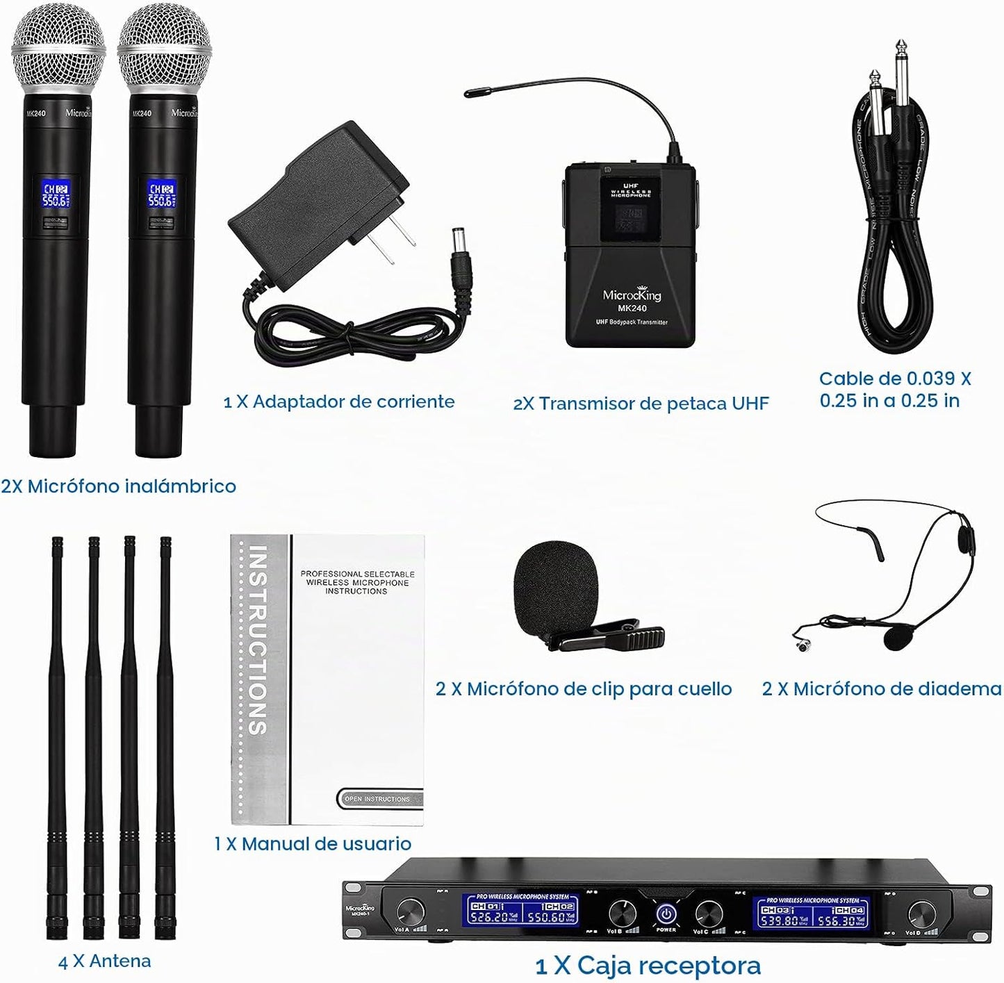 MicrocKing Sistema de Micrófono Inalámbrico, Conjunto de Micrófono...