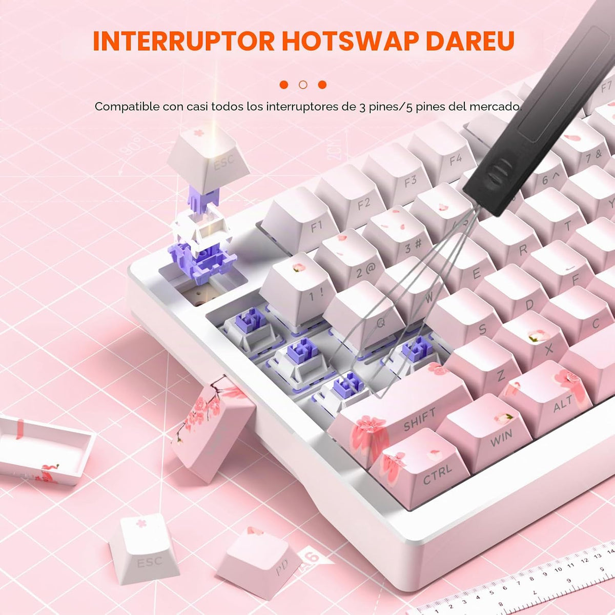 DAREU EK75PRO Sakura Pink Teclado mecánico inalámbrico para juegos...